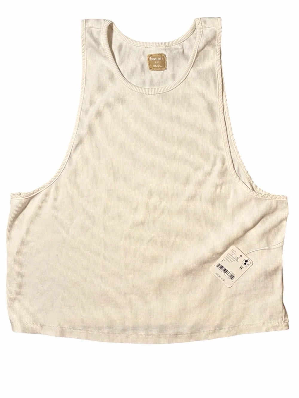 Free People Free-Est Coconut Milk Ribbed High Neck Tank NWT Large Neutral Boho